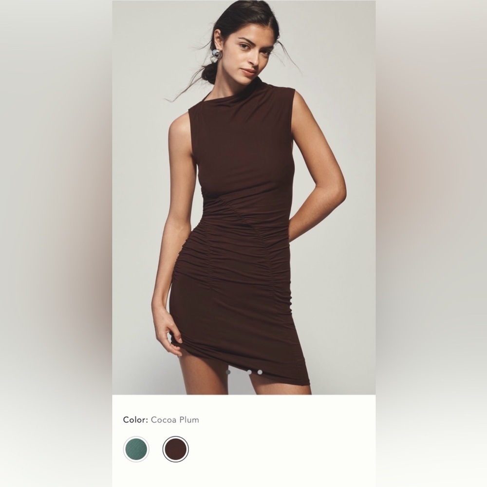 NWT new medium Anthropologie ruched mock neck dress sleeveless short brown modal
